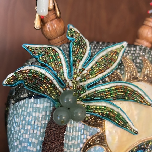 Mary Frances Coconut Grove Mini Beaded Hand Bag Palm Tree Seahorse Charm Vintage - Picture 2 of 10